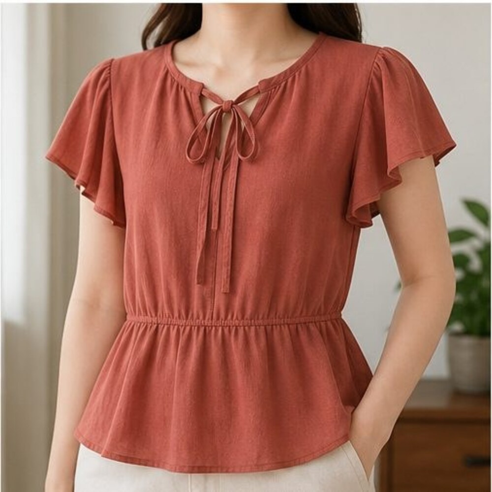 Rust Ruffle Blouse - Picture 2 of 6
